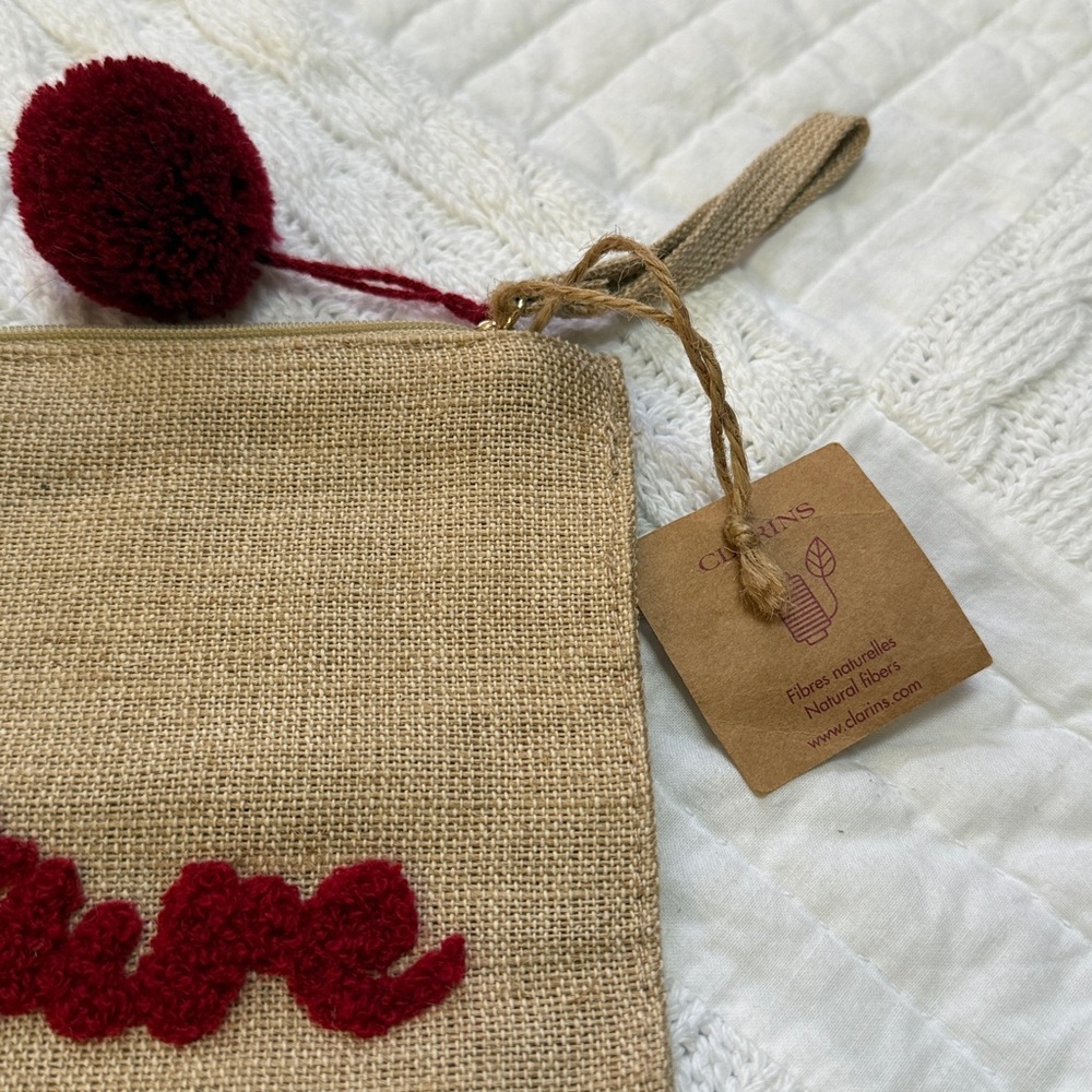 Clarins LOVES NATURE Up Cosmetic Toiletry Burlap Pouch Bag - Picture 4 of 8